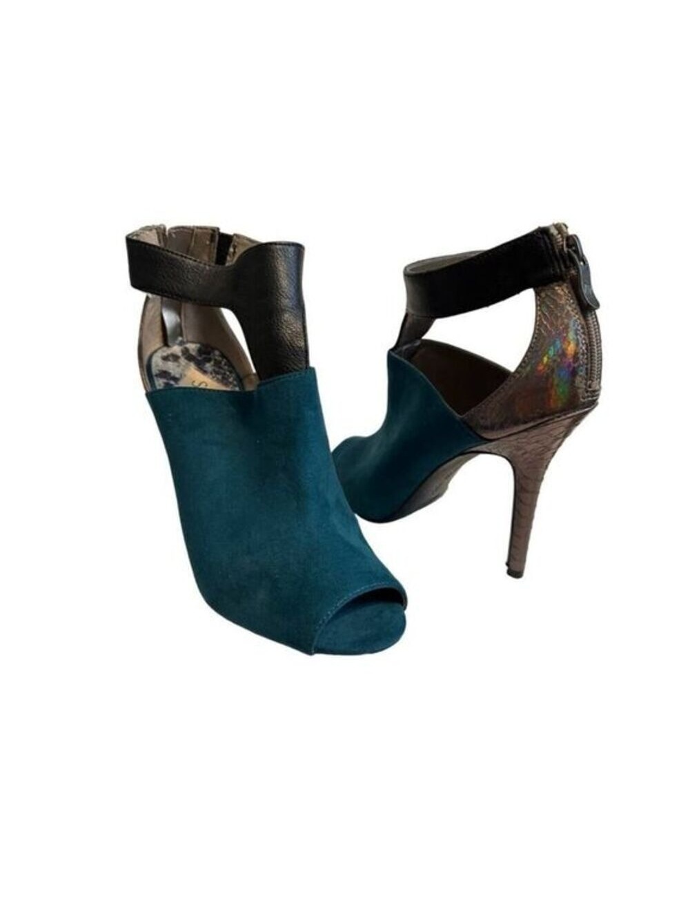 Teal Suede Open Toe Booties | Sam & Libby |  Size 8.5 | SKU197